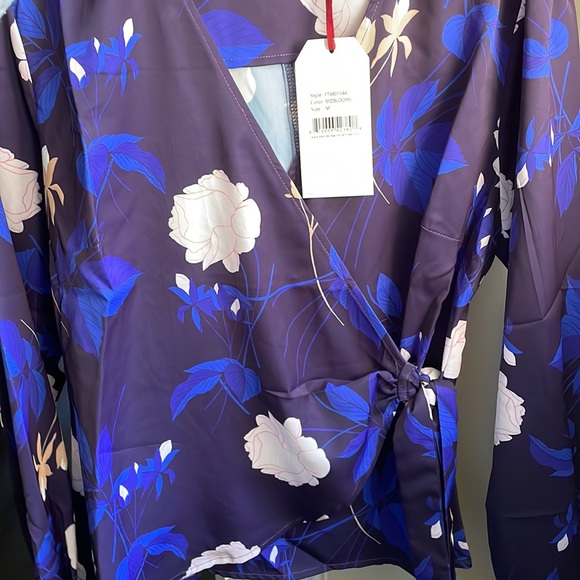 Purple Floral Wrap Blouse - Picture 3 of 4